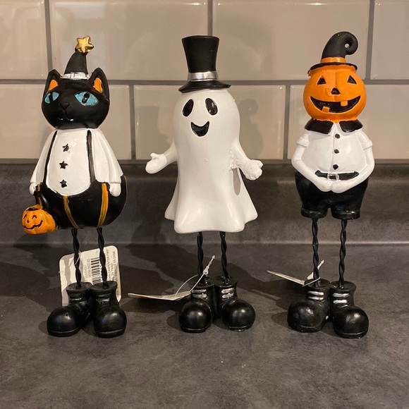 Other - Halloween Black Cat, Ghost, and Pumpkin Figurines.